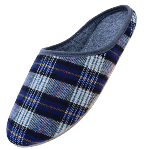 APREGGIO Hausschuhe Herren Gummisohle– Filz Pantoffeln Handgefertigt Filzpantoffeln - Komfort Marineblau und Grau - 43 Größe von APREGGIO