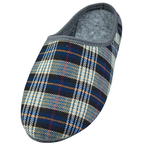 APREGGIO Hausschuhe Herren Filzsohle 40 Größe Marineblau und Grau - Handgefertigt Filzpantoffeln - Komfort Pantoffeln Mit Filzsohle von APREGGIO