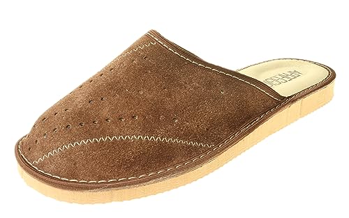 APREGGIO Hausschuhe Herren Leder Herrenhausschuhe - Hausschuh Männer Pantoffel Pantoffeln Pantoletten Slipper Mann Warm - Braun - 45 von APREGGIO