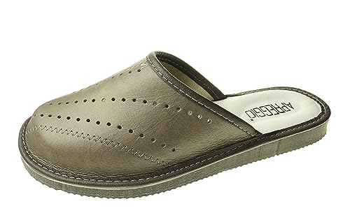 APREGGIO - Hausschuhe Herren Leder – Herren Pantoffeln - Bequeme Slippers Herren - Komfort Herrenhausschuhe - Grau Größe 40 von APREGGIO