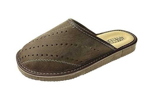 APREGGIO - Hausschuhe Herren Leder – Herren Pantoffeln - Bequeme Slippers Herren - Komfort Herrenhausschuhe - Braun Größe 40 von APREGGIO