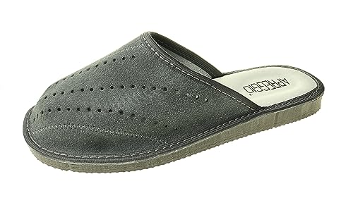 APREGGIO Hausschuhe Herren Leder Herrenhausschuhe - Hausschuh Männer Pantoffel Pantoffeln Pantoletten Slipper Mann Warm - Blau - 46 von APREGGIO