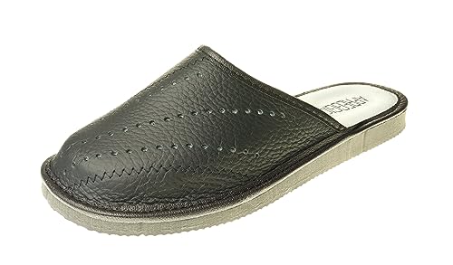 APREGGIO - Hausschuhe Herren Leder – Herren Pantoffeln - Bequeme Slippers Herren - Komfort Herrenhausschuhe - Schwarz Größe 42 von APREGGIO