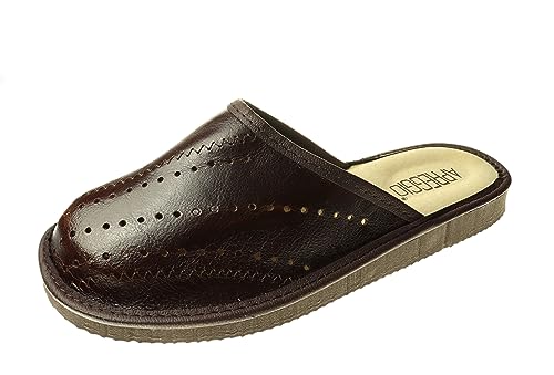 APREGGIO - Hausschuhe Herren Leder – Herren Pantoffeln - Bequeme Slippers Herren - Komfort Herrenhausschuhe - Dunkelbraun Größe 41 von APREGGIO