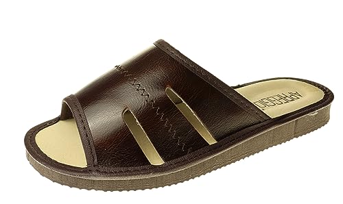 APREGGIO - Hausschuhe Herren Leder | Slippers Leder | Herrenhausschuhe | Hausschuh Männer Pantoffel | Slipper | Dunkelbraun | Größe 41 von APREGGIO