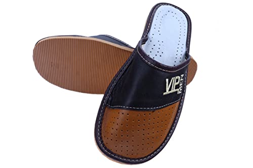 APREGGIO - Herren Hausschuhe aus echtem Leder - Handgefertigte Hauspantoffeln VIP Braun - Größe 45 EU von APREGGIO