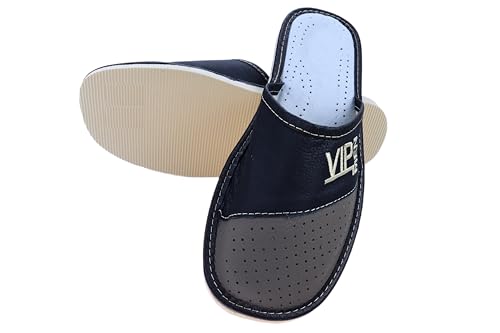 APREGGIO - Herren Hausschuhe aus echtem Leder - Handgefertigte Hauspantoffeln VIP Grau - Größe 40 EU von APREGGIO