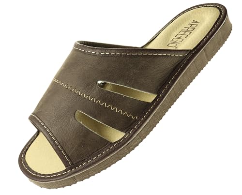 APREGGIO - Hausschuhe Herren Leder - Slippers Leder Hausschuh Männer Pantoffel - Pantoffeln - Braun - Größe 42 von APREGGIO