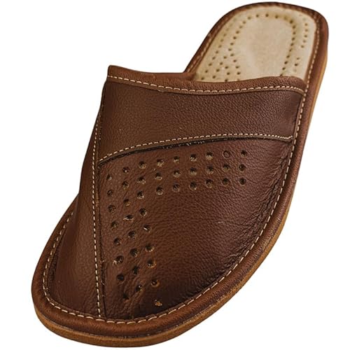 APREGGIO - Hausschuhe Herren Leder - Slippers Leder - Herrenhausschuhe - Hausschuh Männer Pantoffel - Slipper - Bronze - Größe 46 von APREGGIO
