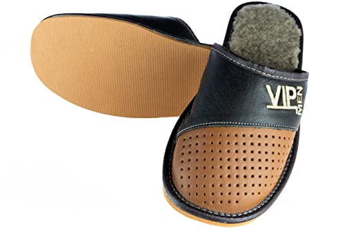 APREGGIO Hausschuhe Winter Herren Leder Pantoffeln - Hauspantoffeln Herren Pantoffeln Hauslatschen Für VIP - Braun - Größe 42 von APREGGIO