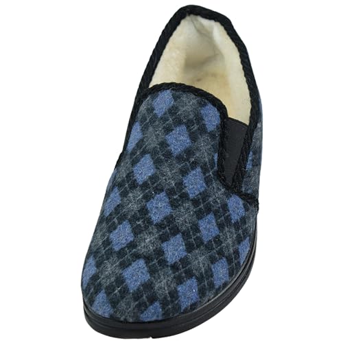 APREGGIO Hausschuhe Herren Winter 44 Größe Schwarz Blau – Warme Pantoffeln Herren - Filzpantoffeln Herren - Winterhausschuhe Herren - Warme Hausschuhe Herren Filz von APREGGIO