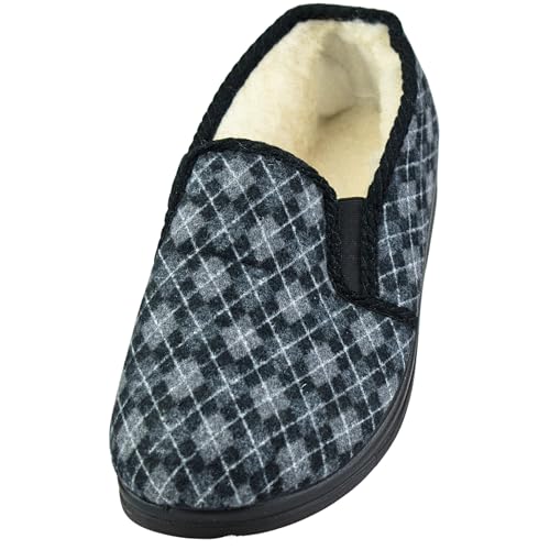 APREGGIO Hausschuhe Herren Winter 44 Größe Schwarz Grau – Warme Pantoffeln Herren - Filzpantoffeln Herren - Winterhausschuhe Herren - Warme Hausschuhe Herren Filz von APREGGIO