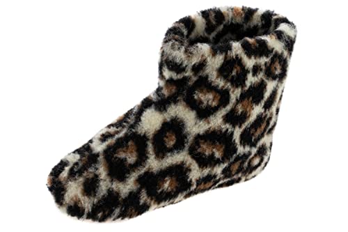 APREGGIO Winter Hausschuhe Unisex – Warme Wolle Pantoffeln mit Rutschfester Ledersohle – Stil für Damen und Herren - Warme Pantoffeln - Leopard Größe 40 von APREGGIO