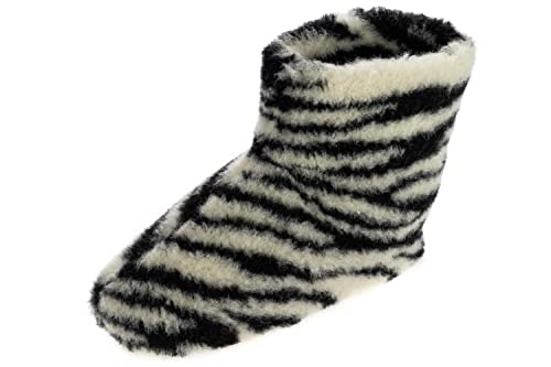 APREGGIO Winter Hausschuhe Unisex – Warme Wolle Pantoffeln mit Rutschfester Ledersohle – Stil für Damen und Herren - Warme Pantoffeln - Zebra Größe 43 von APREGGIO