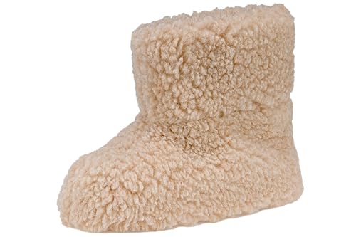 APREGGIO Hausschuhe für Herren und Damen - Äußerst Bequeme & Weiche Wollhausschuhe aus 100% Wolle - Warme Hüttenschuhe für den Winter - Hohes Modell Robuster Ledersohle - Beige - 43-44 von APREGGIO