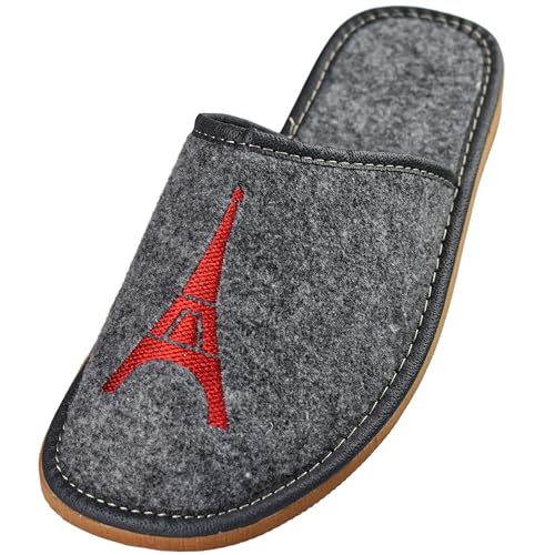 APREGGIO Herren Hausschuhe - Herren Filzpantoffeln - Pantoffeln mit Stickerei - Filz Slippers - Indoor Herrenschuhe - Winter Hausschuhe Männer - Grau Rot - Größe 45 EU von APREGGIO