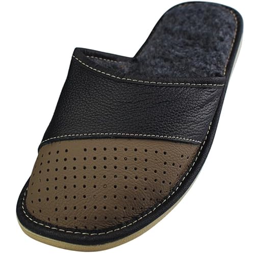 APREGGIO Herren Hausschuhe Offen - Gefütterte Pantoffeln für Männer - Rutschfeste Sohle - Warme Schlappen für den Winter - Schwarz 43 von APREGGIO