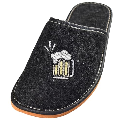APREGGIO Hausschuhe Herren 43 Größe Dunkelgrau - Herren Filzpantoffeln - Pantoffeln mit Stickerei - Filz Slippers - Indoor Herrenschuhe - Winter Hausschuhe Männer von APREGGIO