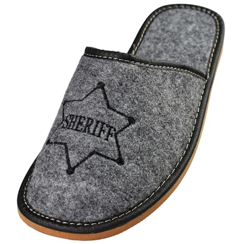 APREGGIO Hausschuhe Herren - Herren Filzpantoffeln - Pantoffeln - Filz Slippers - Indoor Herrenschuhe - Winter Hausschuhe Männer - Grau - Größe 46 EU von APREGGIO