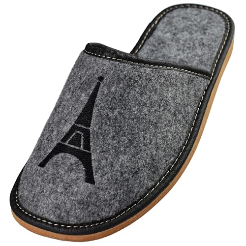APREGGIO Herren Hausschuhe - Herren Filzpantoffeln - Pantoffeln mit Stickerei - Filz Slippers - Indoor Herrenschuhe - Winter Hausschuhe Männer - Grau Schwarz - Größe 44 EU von APREGGIO