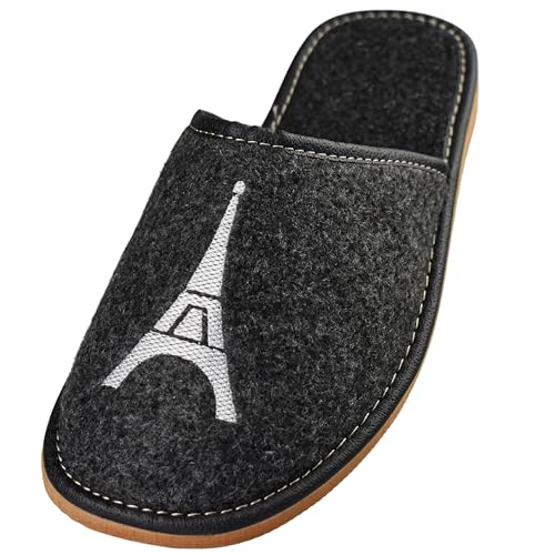 APREGGIO Herren Hausschuhe - Herren Filzpantoffeln - Pantoffeln mit Stickerei - Filz Slippers - Indoor Herrenschuhe - Winter Hausschuhe Männer - Grau Weiß - Größe 45 EU von APREGGIO