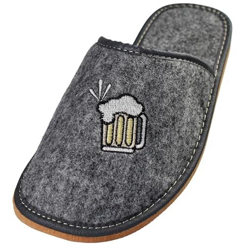 APREGGIO Hausschuhe Herren 45 Größe Hellgrau - Herren Filzpantoffeln - Pantoffeln mit Stickerei - Filz Slippers - Indoor Herrenschuhe - Winter Hausschuhe Männer von APREGGIO
