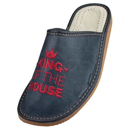 APREGGIO - Herrenhausschuhe aus Glattleder - Flache Sohle - Geschlossene Finger - Pantoffeln Herren Leder - Ideal als Hausschuhe für den Sommer - Schwarz Rot - Größe 42 EU von APREGGIO