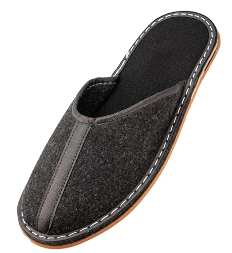 APREGGIO Hausschuhe Herren 43 Größe Schwarzbraun - Handgefertigt Filzpantoffeln - Bequeme Komfort Pantoffeln Aus Filz von APREGGIO
