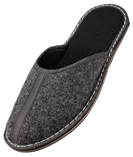 APREGGIO Hausschuhe Herren 46 Größe Schwarz - Handgefertigt Filzpantoffeln - Bequeme Komfort Pantoffeln Aus Filz von APREGGIO