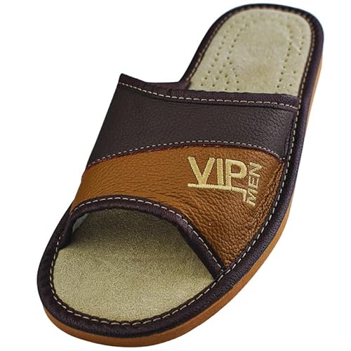 APREGGIO - Herren Hausschuhe aus Leder – Slip-On, Pantoffeln, Hausschuh Männer, Rutschfest, Zuhause Bronze -VIP gr. 46 von APREGGIO