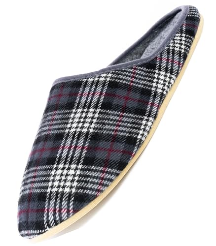 APREGGIO Hausschuhe aus Filz für Herren – Handgefertigt im Gitter Stil – Bequem Warm Gummisohle in Grau – Größe 46 von APREGGIO