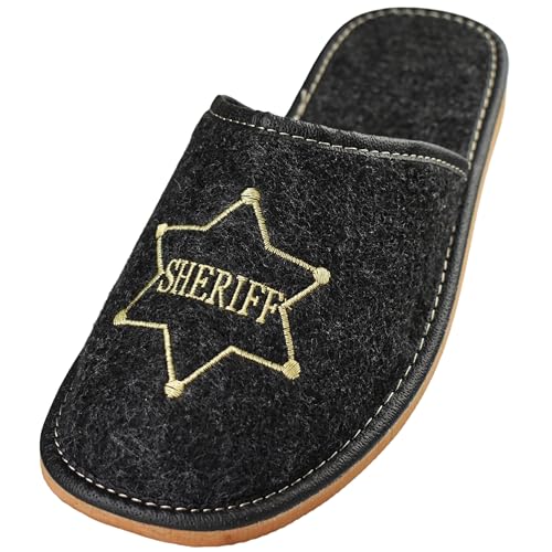 APREGGIO Hausschuhe Herren - Herren Filzpantoffeln - Pantoffeln - Filz Slippers - Indoor Herrenschuhe - Winter Hausschuhe Männer - Schwarz Orange - Größe 43 EU von APREGGIO