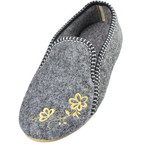 APREGGIO - Warme Damen Winter Hausschuhe aus Filz - Warme Pantoffeln Damen - 100% Naturprodukt - Pantoffeln Geschlossen - Handgefertigt - Grau - Größe 41 EU von APREGGIO