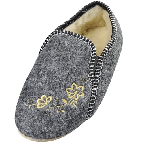 APREGGIO - Warme Damen Winter Hausschuhe aus Filz - Warme Pantoffeln Damen aus Wollfil - Wolle Isoliert - 100% Naturprodukt - Pantoffeln Geschlossen - Handgefertigt - Grau - Größe 40 EU von APREGGIO