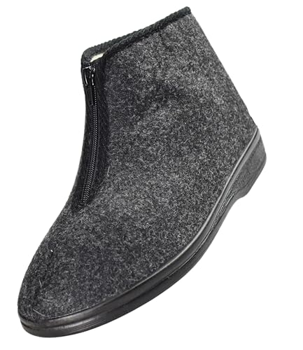 APREGGIO - Warme Filzpantoffeln für Herren - Isoliert mit Wolle - Hausschuhe mit Gummisohle und Reißverschluss - Ideal für kalte Tage - Handgefertigt - Grau - Größe 46 EU von APREGGIO