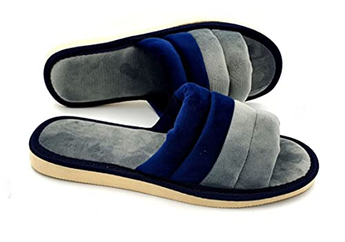 APREGGIO - Damen-Slipper aus Textil - Offene Spitze - Ganzjahres-Slipper - Handgemacht - Slip-on - Weiche Hausschuhe - Zarte Keilsohle - Grau Blau - Größe 38 EU von APREGGIO