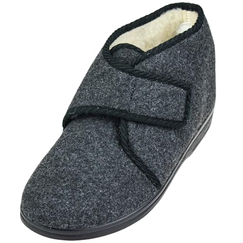APREGGIO - Warme Filzpantoffeln für Herren - Winterhausschuhe mit Wolle isoliert - Filz Hausschuhe mit Gummisohle - Hausschuhe mit Klettverschluss - Handgefertigt - Grau - Größe 45 EU von APREGGIO