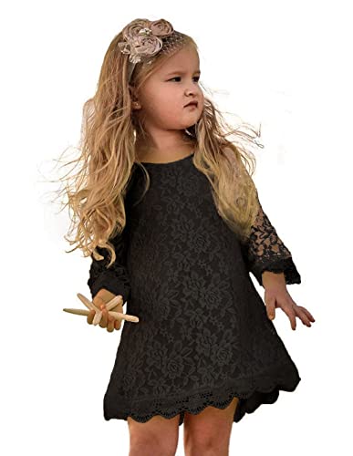APRIL GIRL Mädchen Blumen-Kleid, Spitzenkleid 3/4 Ärmel Kleid 6-7 Jahre Schwarz von APRIL GIRL