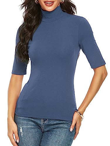 APRLL Kurzärmeliger Rollkragen für Damen, elegant, lässig, Business-Top, Sommer, süße T-Shirts, Hemden, Blusen, 028-blaues T-Shirt, Klein APRLL Kurzärmeliger Rollkragen für Damen, elegant, lässig, Business-Top, Sommer, süße T-Shirts, Hemden, Blusen, 028-blaues T-Shirt, Klein von APRLL