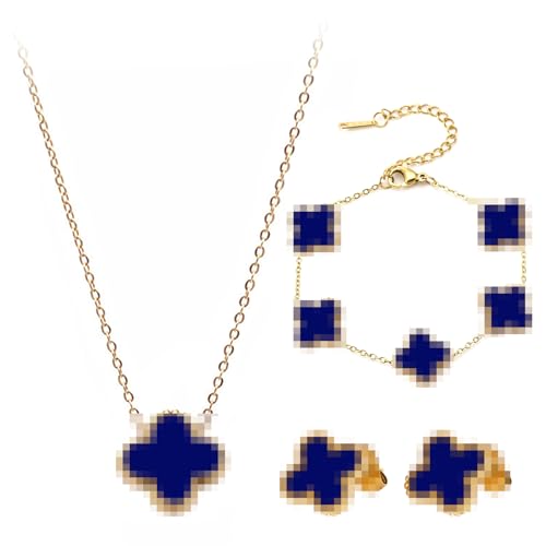 18k Vergoldet Vierblättriges Kleeblatt Armband Vierblättriges Kleeblatts Schmuckstück Edelstahl Plattiert Zweiseitig Vierblättriges Schmuck Vierblättriges Glücksklee Schmuckset Für Damen Edelsteinblau von APRRMLIZW