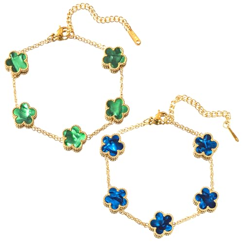 APRRMLIZW 18k Goldplattiertes Vierblättriges Kleeblatt Armband 2 Stück Einfache Design Stil Lucky Kleeblatt Schmuck Armband Damen Gold Vierblättriges Armband Set Für Damen Und Mädchen (Blau + Grün) APRRMLIZW 18k Goldplattiertes Vierblättriges Kleeblatt Armband 2 Stück Einfache Design Stil Lucky Kleeblatt Schmuck Armband Damen Gold Vierblättriges Armband Set Für Damen Und Mädchen (Blau + Grün) von APRRMLIZW