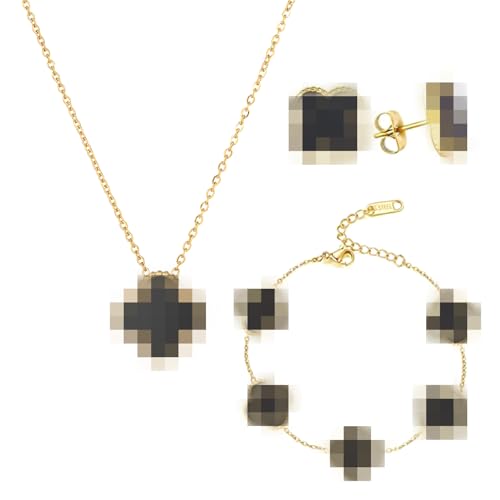 APRRMLIZW Vierblättriges Kleeblatt Schmuckset Kleeblatt Armband Halskette Ohrringe Hypoallergenes Emaille-schmuckset Für Muttertagsgeschenke Geschenke Valentinstag, Schwarz von APRRMLIZW