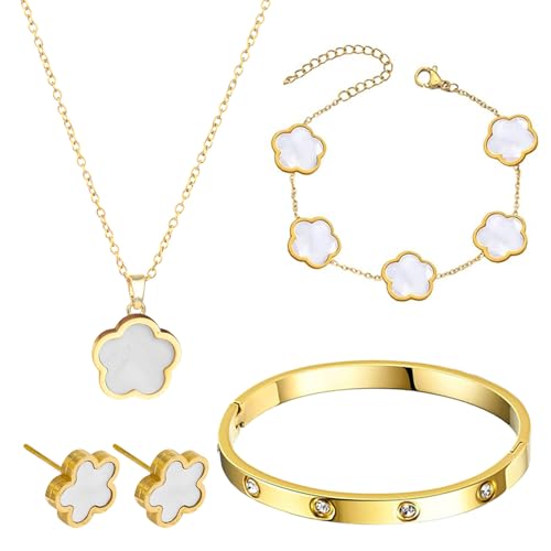 Schmucksets Für Damen Vierblättriges Kleeblatt armband 4 Stück 18k Vergoldet Vierblättriges Kleeblatt Schmuckset Verstellbare Glücksbringer Mit Klee Gold Schmuck Vierblättriges Glücksklee Schmuckset Schmucksets Für Damen Vierblättriges Kleeblatt armband 4 Stück 18k Vergoldet Vierblättriges Kleeblatt Schmuckset Verstellbare Glücksbringer Mit Klee Gold Schmuck Vierblättriges Glücksklee Schmuckset von APRRMLIZW