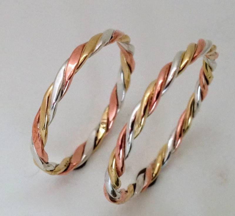 14K Gold, Feinsilber | 99, 9 Und Reines Kupfer Drei Metall Geflochtene Ring Mit Kostenlosem Versand Poliertuch. Goldschmiede Handarbeit von APSGoldsmith