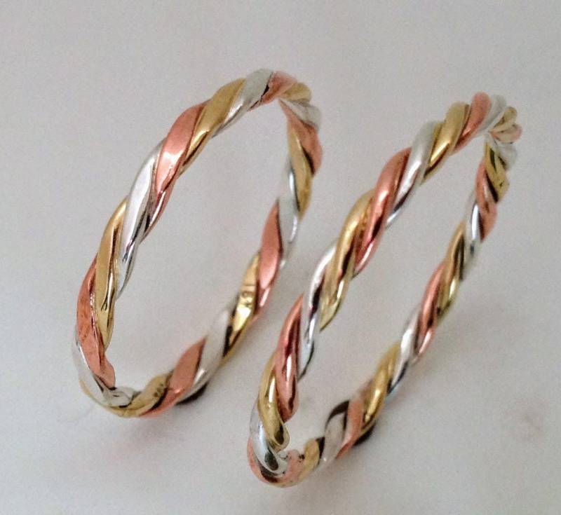 18K Gold, Feinsilber | 99.9 Und Reines Kupfer Drei Metall Geflochtener Ring Mit Kostenlosem Versand Poliertuch. Goldschmiede Handarbeit von APSGoldsmith