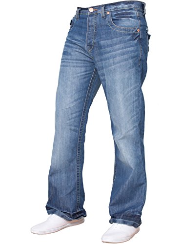 APT Herren Basic Blue Bootcut Weites Bein Ausgestellte Arbeit Freizeit Jeans Big, Light Wash A42, 42 W/34 L von APT