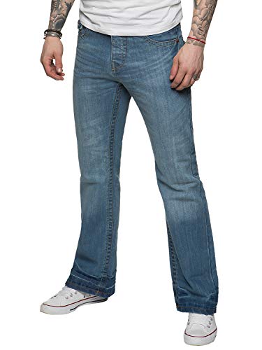 APT Herren Designer Basic Bootcut Flared Wide Leg Blue Denim Jeans – Range of Waist, blau, Bundweite: 91 cm, beinlänge: 76 cm (36 W / 30 L) von APT