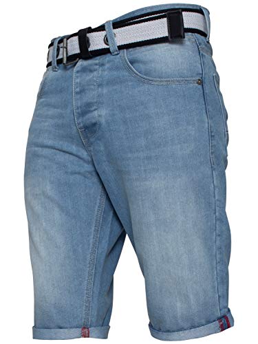 APT Herren Jeansshorts aus Baumwolle, schmale Passform, mit Gürtel, Dunkelblau, hellblau, 46W von APT