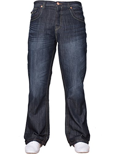 APT Herren einfach blau Bootcut weites Bein ausgestellt Works Freizeit Jeans Große Größen in 3 Farben erhältlich - Dunkle Waschung, 30W x 32L von APT