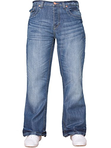 APT Herren einfach blau Bootcut weites Bein ausgestellt Works Freizeit Jeans Große Größen in 3 Farben erhältlich - Helle Waschung, 30W x 30L von APT